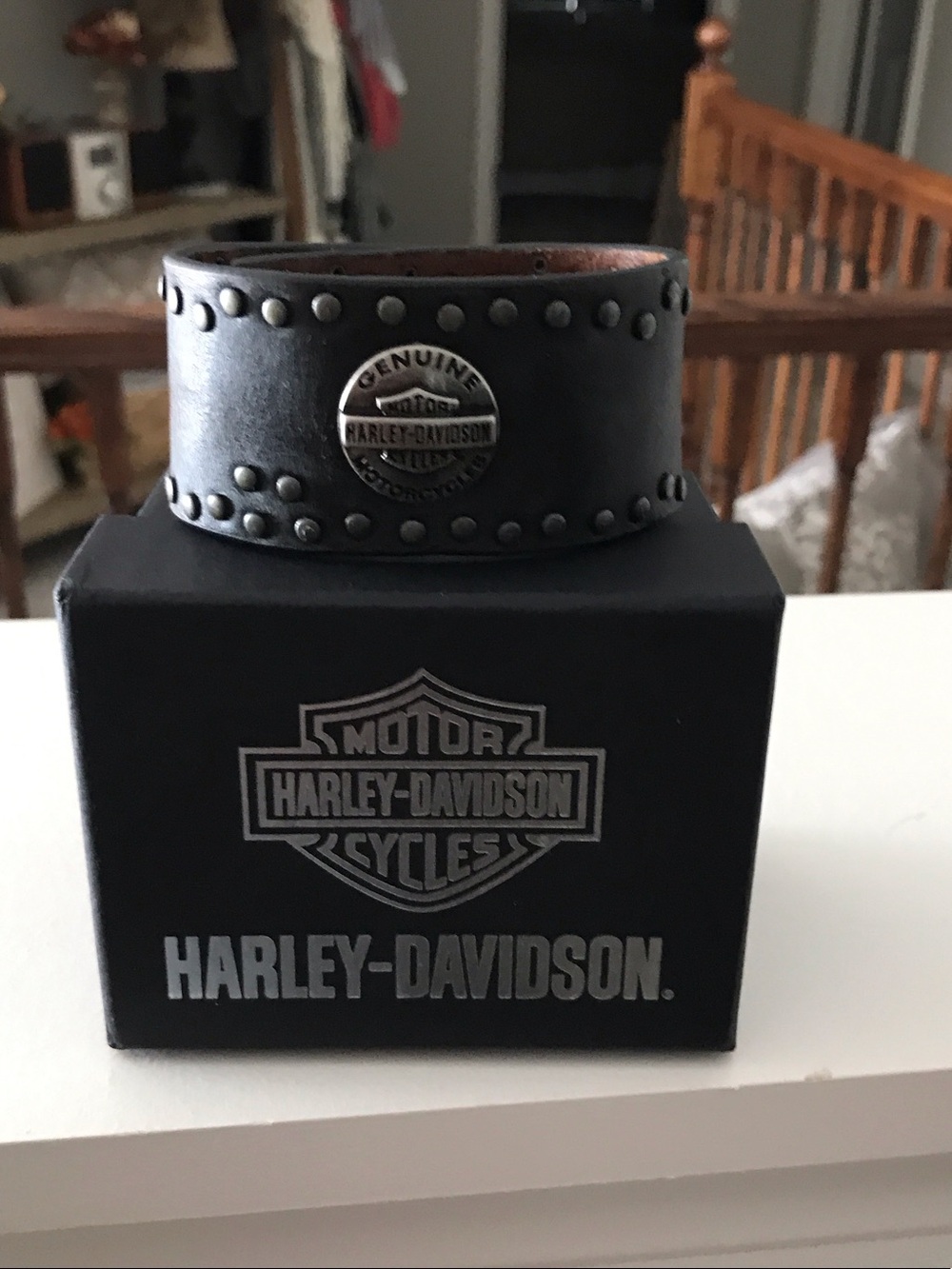 Harley-Davidson Black Leather Studded Cuff with Metal Emblem